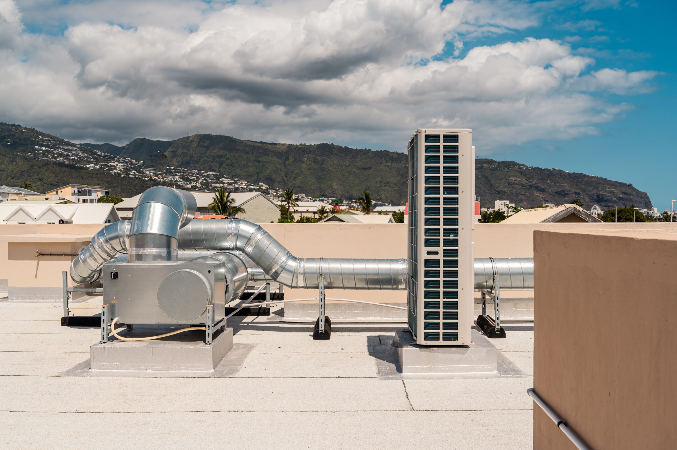 large industrial air conditioning system on building roof – hvac installation and infrastructure